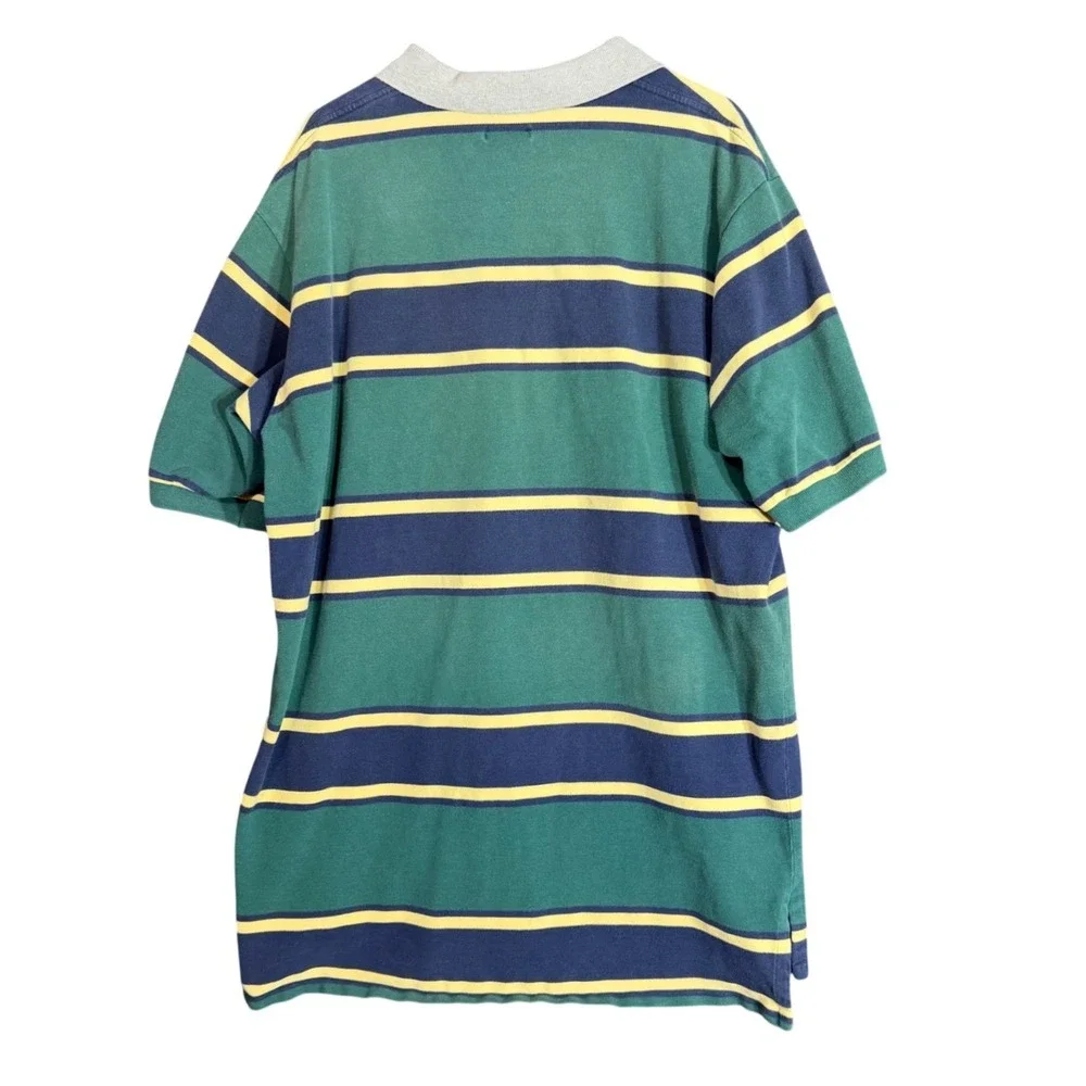 Vintage Polo Ralph‎ Lauren BIG Mens Size 2XL Polo Shirt Green Striped Pique USA